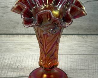 FENTON IRIDESCENT RUBY RED STRETCH VASE