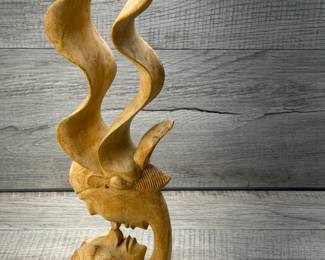 BALINESE CARVED WOOD VERTICLE SCULPTURE THE KISS