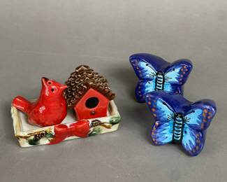 SALT & PEPPER SHAKER SET CARDINAL BIRD & BUTTERFLIES