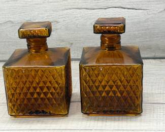 MCM AMBER DIAMOND CUT GLASS DECANTER BOTTLES