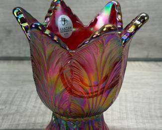 FENTON RED CARNIVAL GLASS TULIP VOTIVE HOLDER