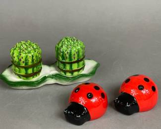 SALT & PEPPER SHAKER SETS LADY BUGS & ASPARAGUS