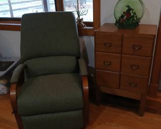 Newer recliner, oak file cabnet