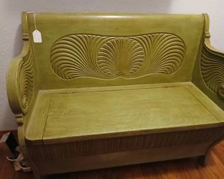 Hand carved bench. Some dummy painted it. But its spectacular