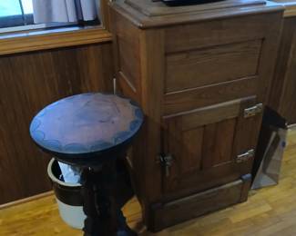 Single oak ice chest. Victorian plant stand