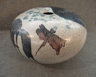 MCM Raku Vase with Dragonflies