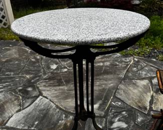 marble topped bistro table with wrought iron base