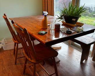 nice pedestal table with bench and chairs