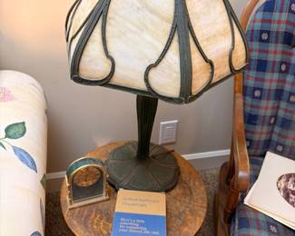 Antique slag glass table lamp