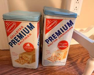 Vintage Nabisco Premium Saltines advertising tin canisters