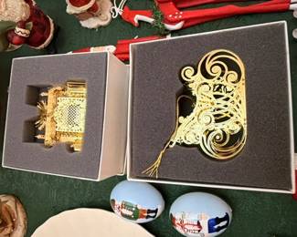 Boxed gold-plated collector Christmas ornaments