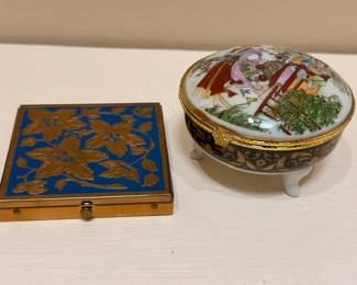 Cloisonne enamel and Japanese Satsuma footed trinket boxes