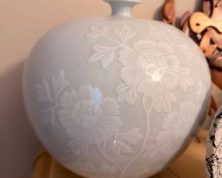 Asian celadon porcelain vase with floral design