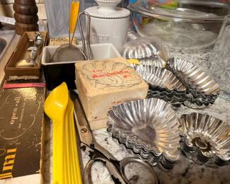 Vintage tin tart molds and kitchen tools