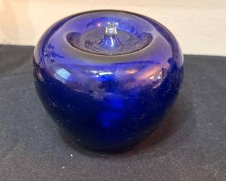 Cobalt blue art glass apple paperweight