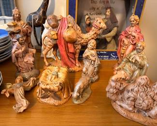 Fontanini-style nativity scene set with camels, wise men, shepherds