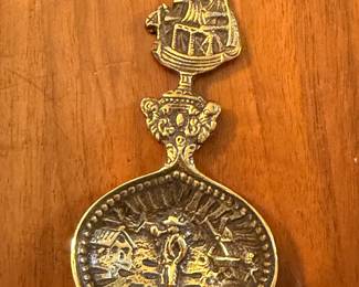 Antique brass decorative ship spoon