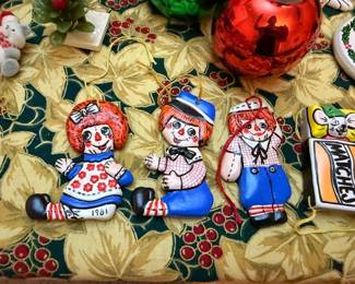 Vintage Raggedy Ann and Andy Christmas ornaments
