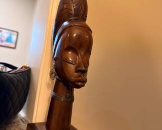 Carved African tribal head wood sculpture