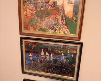 Framed landscape and harbor paintings collection