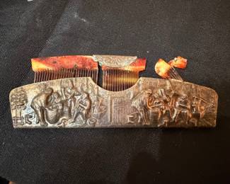 Antique Victorian repoussé silver hair comb