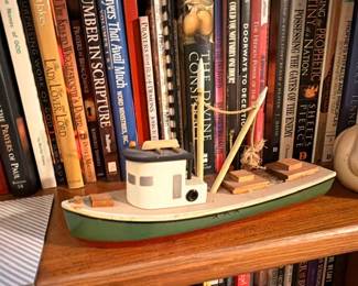 Hand-built wooden fishing boat model