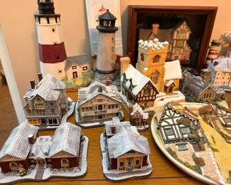 Department 56 style Christmas village houses and lighthouses collection