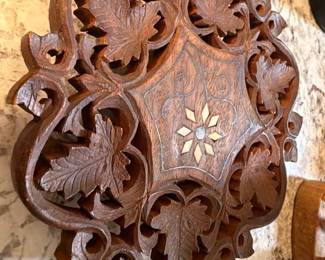 Hand-carved wood trivet with mother-of-pearl inlay
