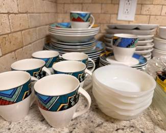 Southwestern dinnerware set with mugs and plates