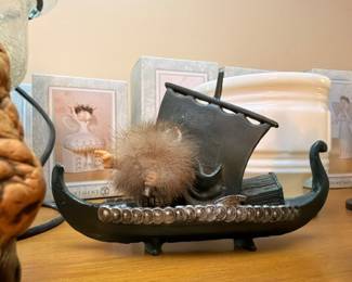 Cast iron Viking longship Norse sculpture