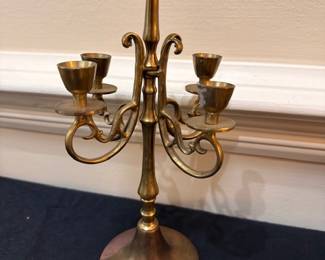 Antique brass five-arm candelabra