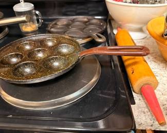Vintage Aebleskiver pan and rolling pin