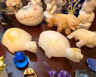 Carved alabaster and onyx animal figurines