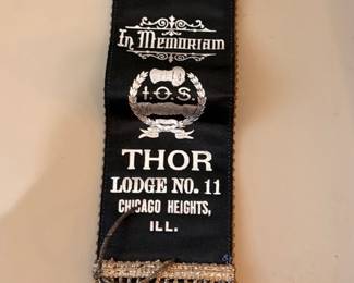 Antique IOOF Thor Lodge memorial ribbon badge