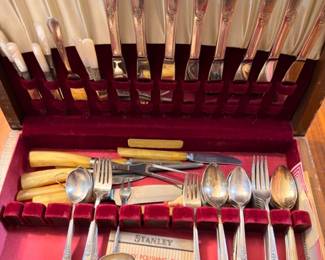 Vintage flatware set in fitted wooden chest