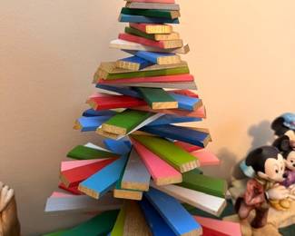 Folk art painted wood block Christmas tree