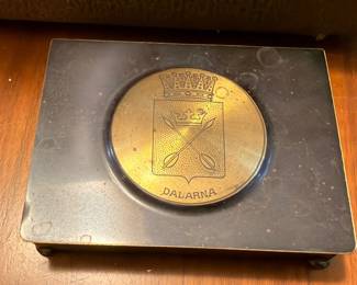 Swedish Dalarna brass crest souvenir tray