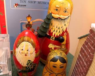Russian Santa matryoshka nesting dolls and toy shop musical