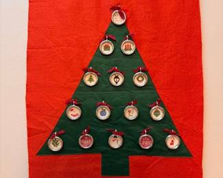Vintage felt Christmas tree advent calendar wall hanging