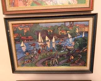 Framed Dufy-style sailing regatta art print