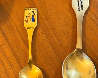 Vintage Scandinavian enameled commemorative spoons