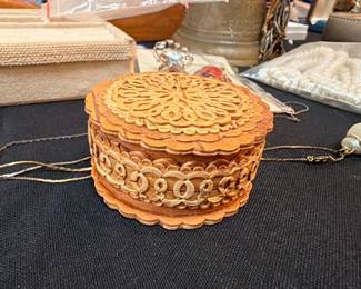 Decorative carved wood trinket box