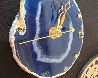 Blue agate slice wall clock
