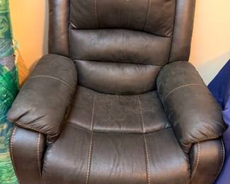 Brown leather power recliner chair