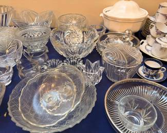 Cut crystal serving bowls and china pieces
