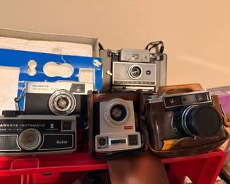 Olympus and Kodak Hawkeye Instamatic vintage cameras