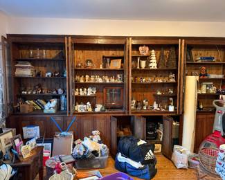 Frames, art, apothecary scale, figurines, books, cd player, stereo