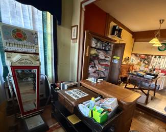 Table, buffet, signs, pictures, art