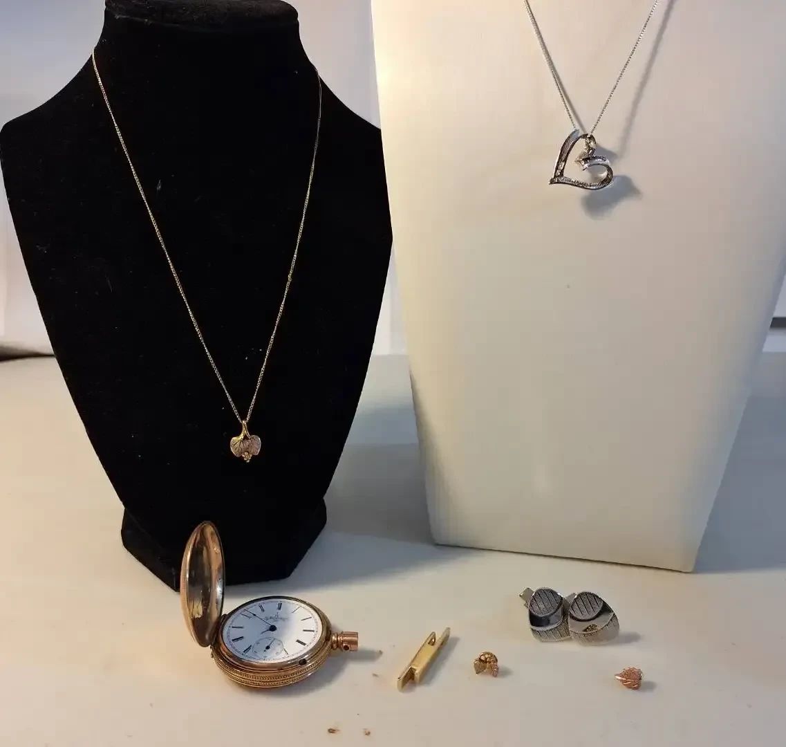 Mixed Jewelry Lot with 14K Gold Pendant, Sterling Silver, Black Hills Gold Pocket Watch