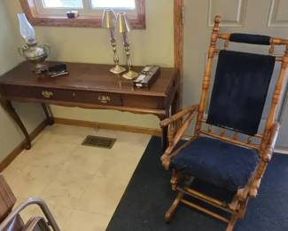 Wood Console Table with Drawer, Rocking Glider Chair Decorative Items